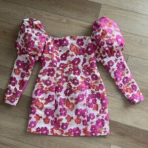 Collective The Label Hot Pink Floral Puff Sleeve Petite Mini Dress US Size 8